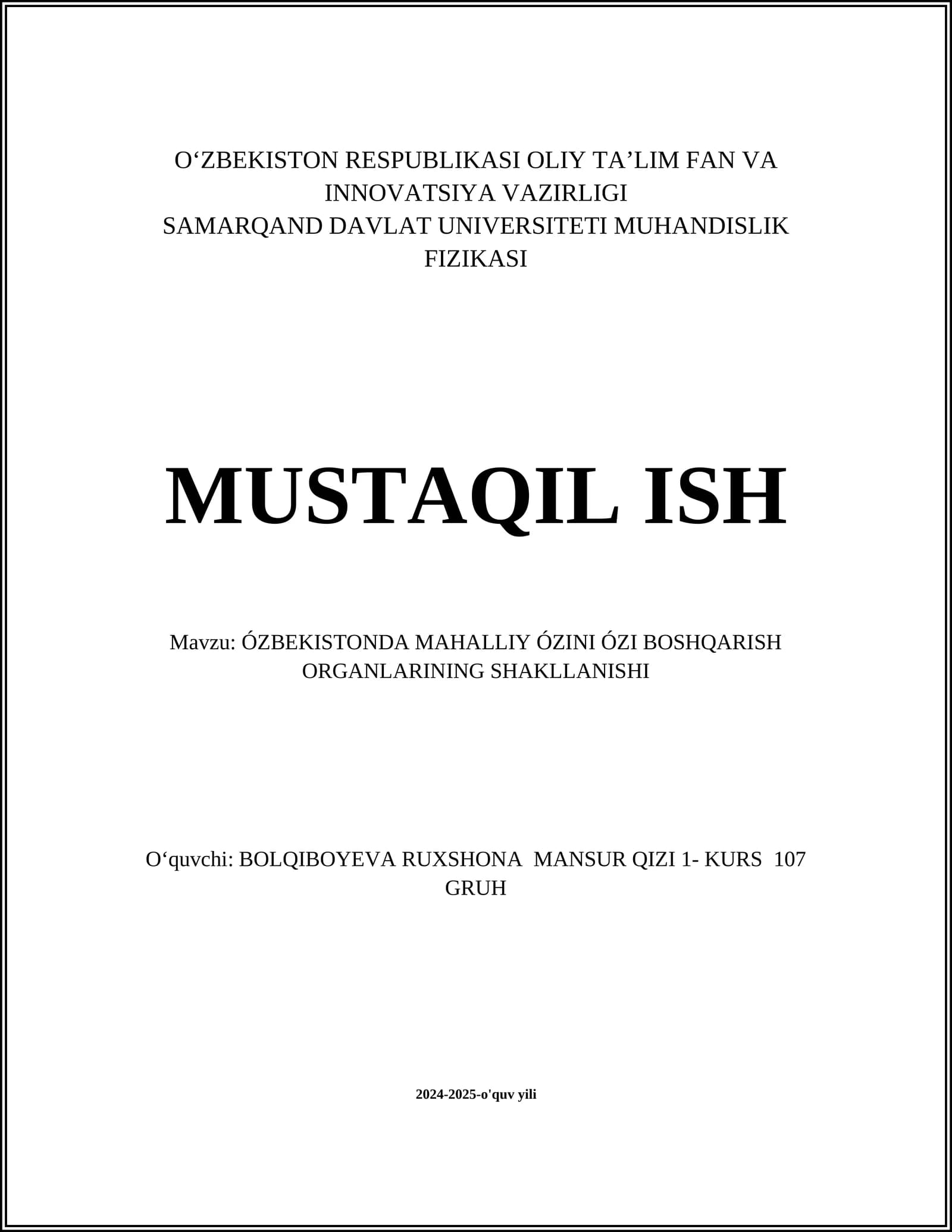 Mahalliy ózini ózi boshqarish organlarining shakllanishi