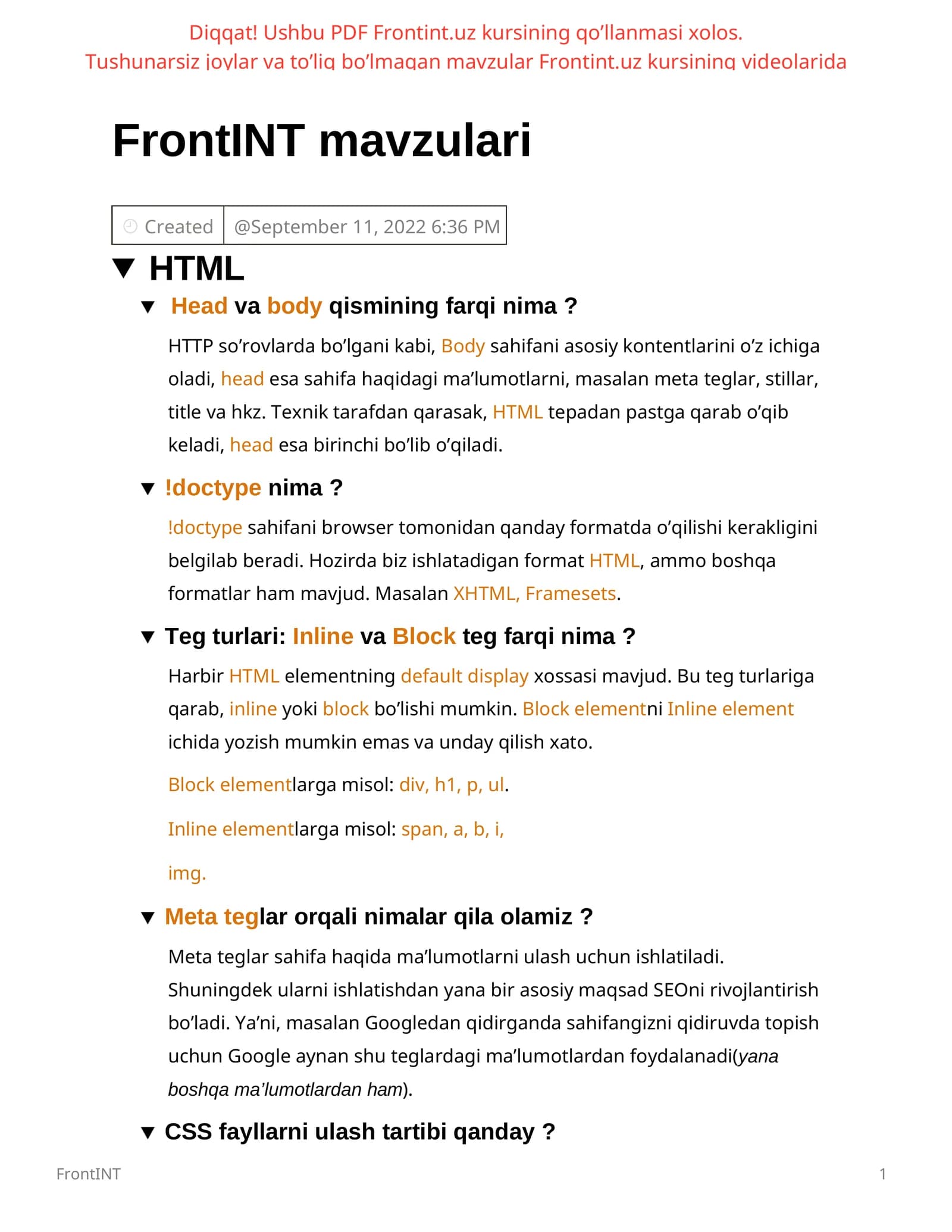 FrontINT mavzulari