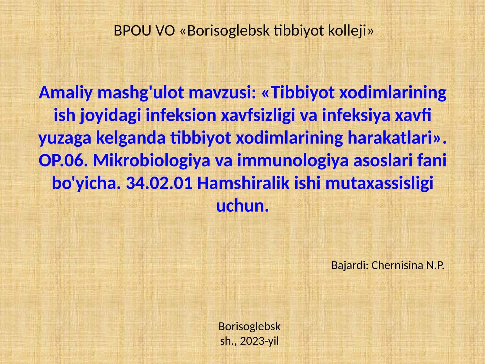 Ish joyida tibbiyot xodimlarining infeksion xavfsizligi