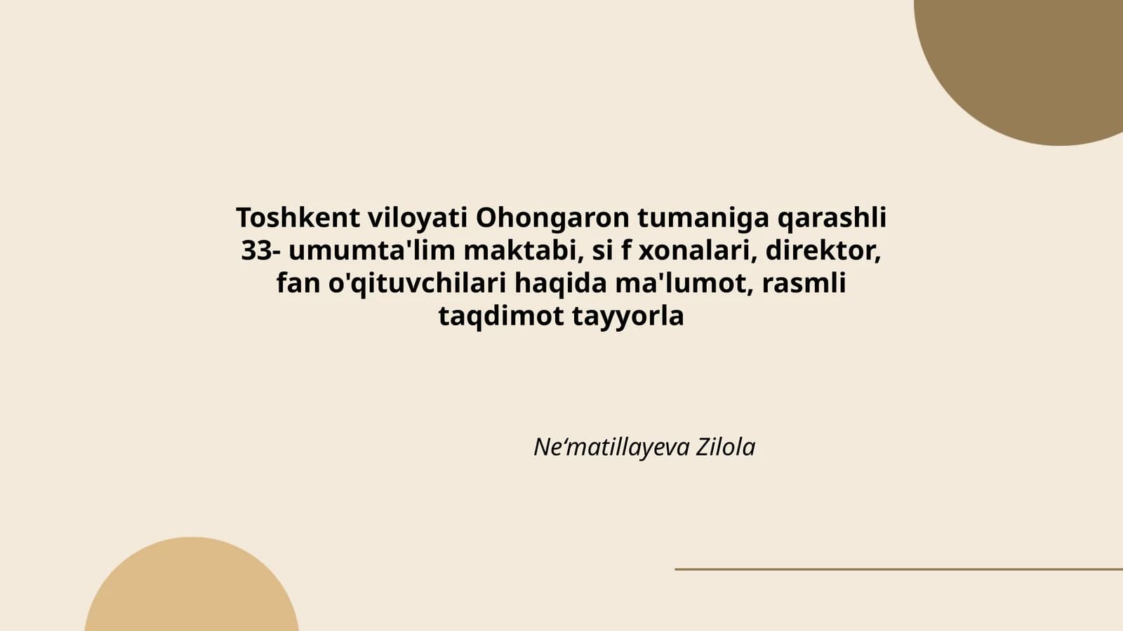 33-umumta'lim maktabi, si f xonalari, direktor, fan o'qituvchilari haqida ma'lumot, rasmli taqdimot