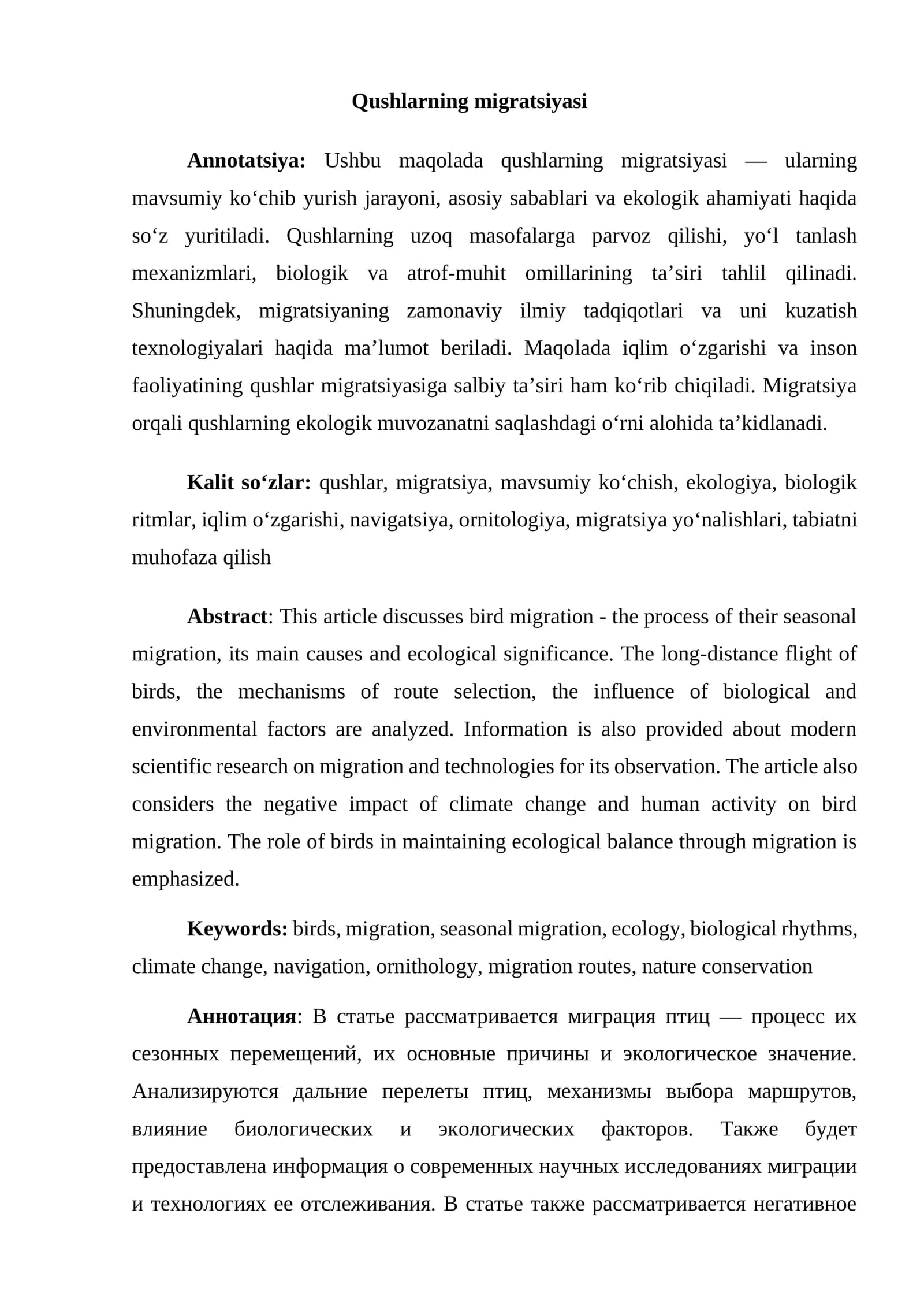 Qushlarning migratsiyasi