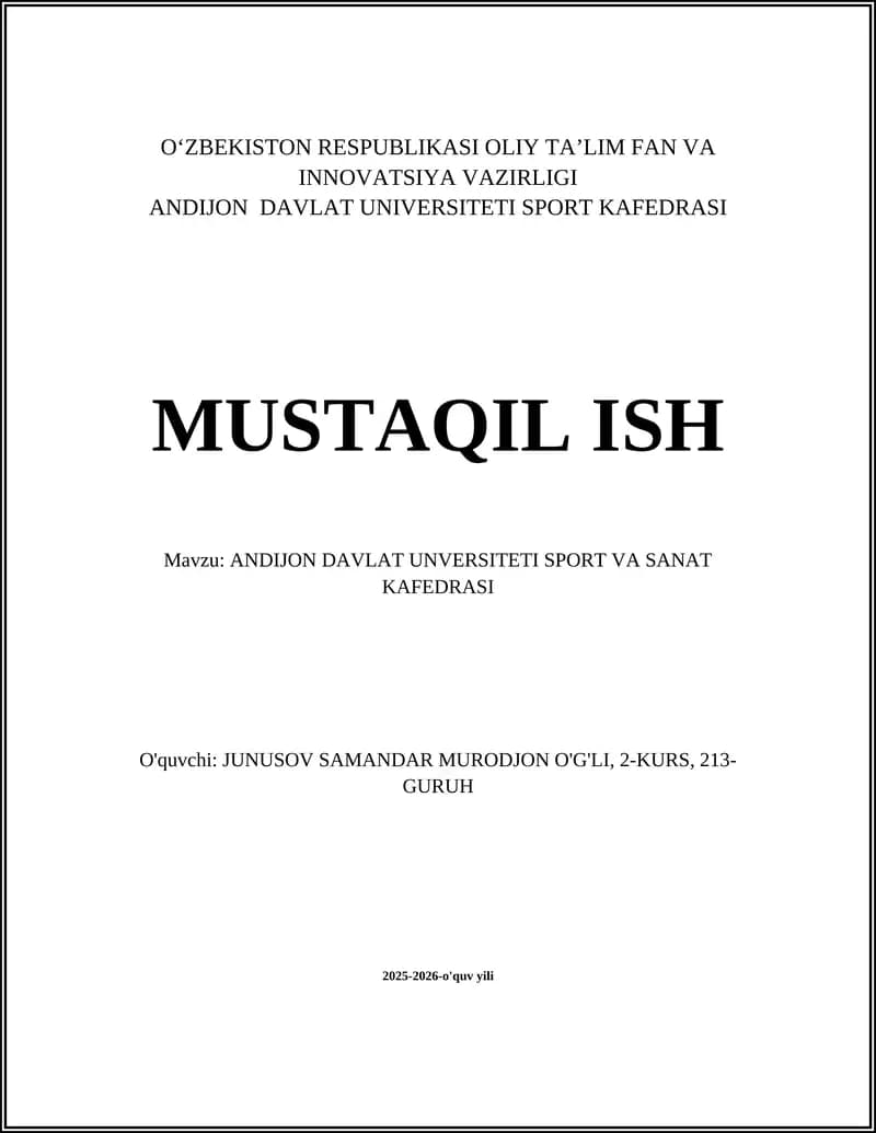 Andijon Davlat Universiteti Sport va San'at Kafedrasi