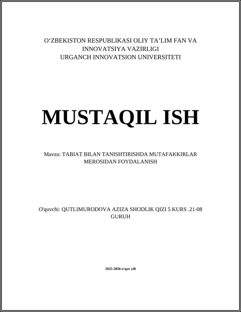TABIAT BILAN TANISHTIRISHDA MUTAFAKKIRLAR MEROSIDAN FOYDALANISH