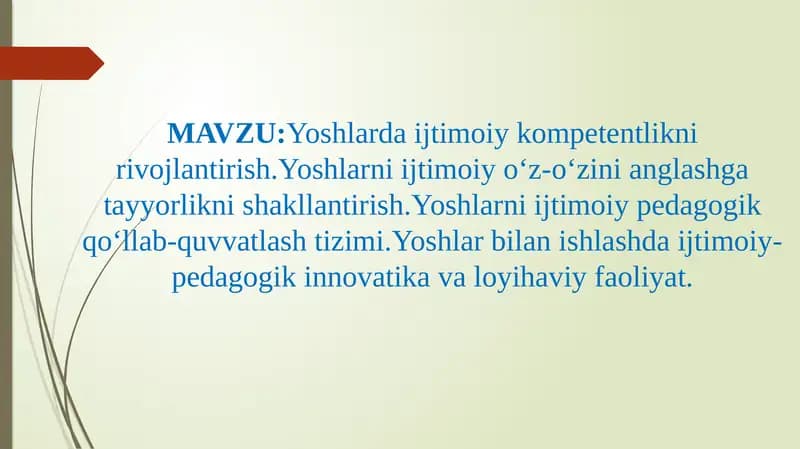 Yoshlarda ijtimoiy kompetentlikni rivojlantirish