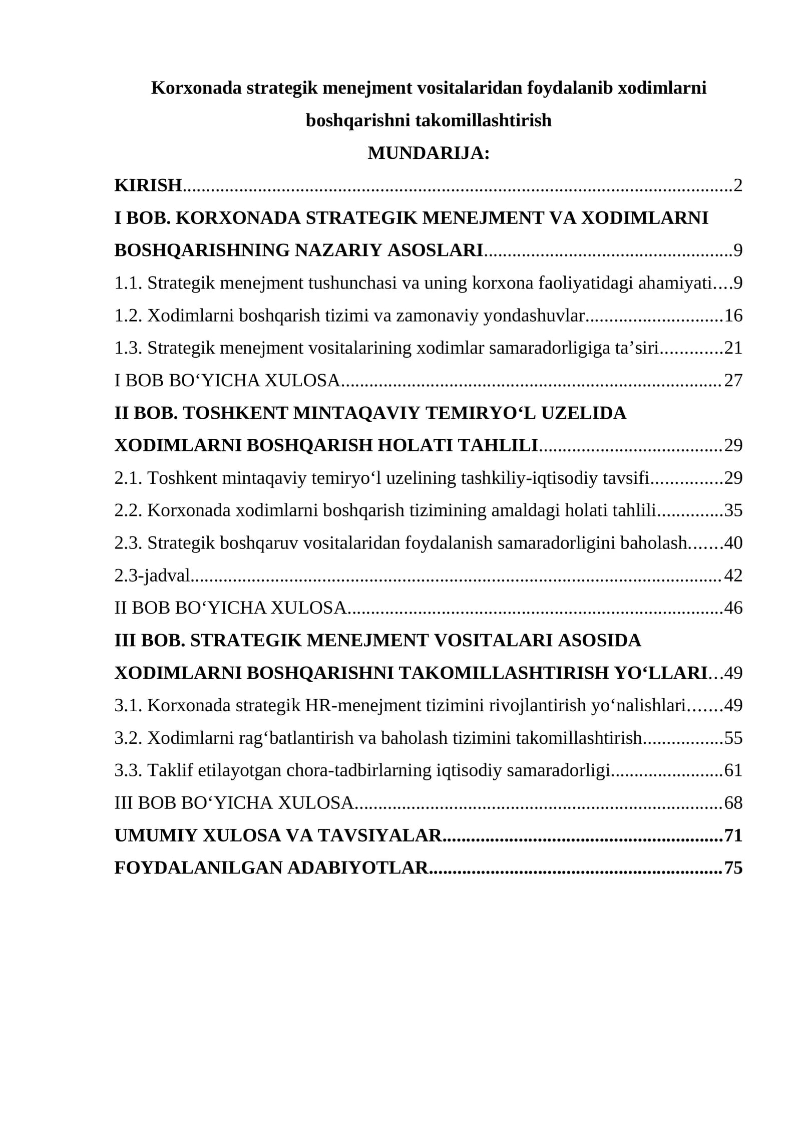 Korxonada strategik menejment va xodimlarni boshqarishni takomillashtirish