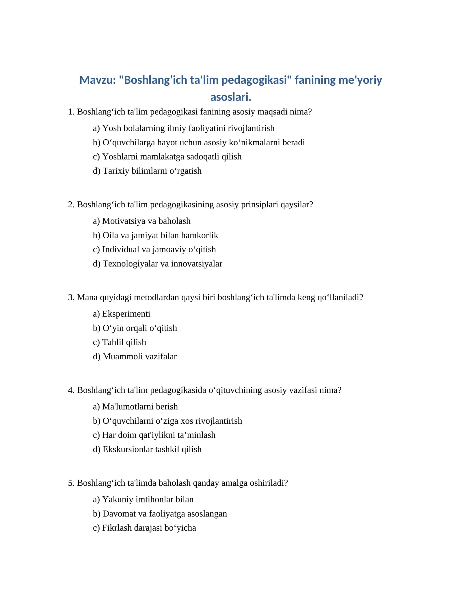Boshlang'ich ta'lim pedagogikasi