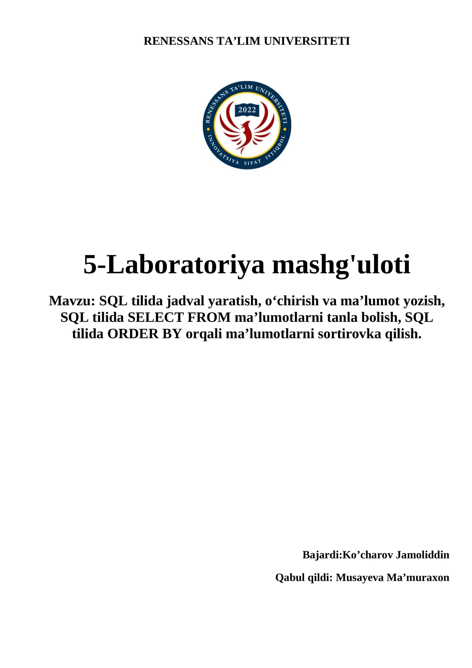 5-Laboratoriya mashg'uloti