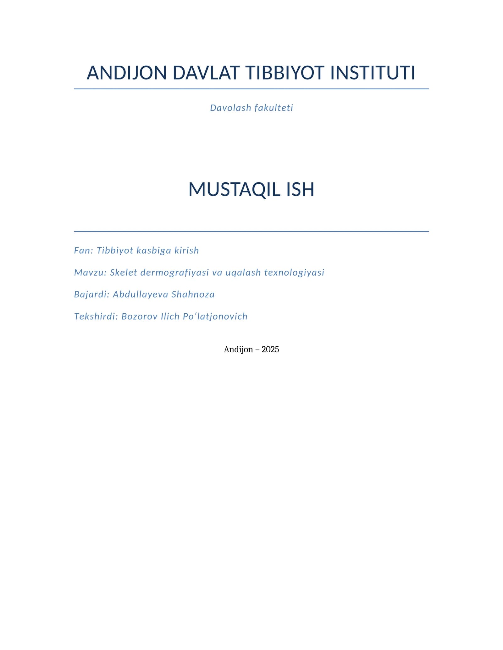 Tibbiyot kasbiga kirish