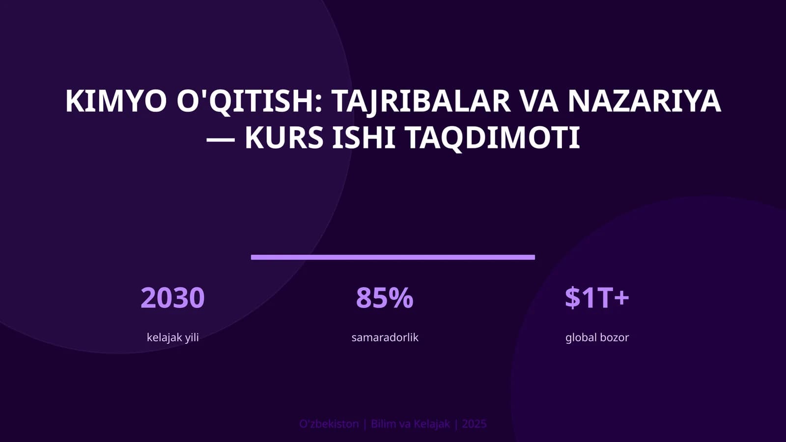 Kimyo o'qitish: tajribalar va nazariya — kurs ishi taqdimoti