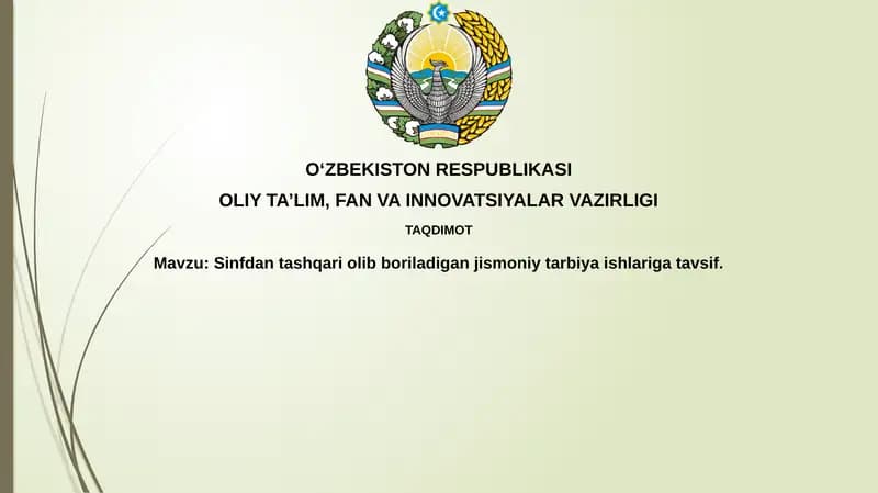 Sinfdan tashqari olib boriladigan jismoniy tarbiya ishlariga tavsif