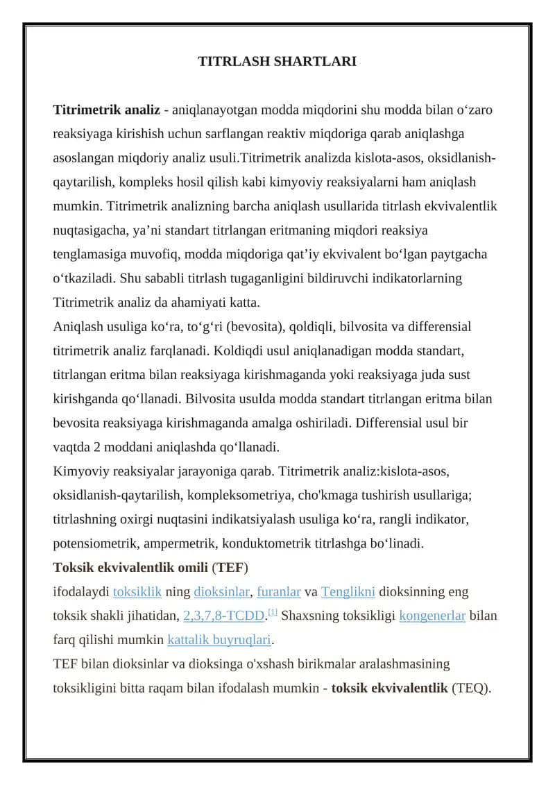 Titrlash shartlari