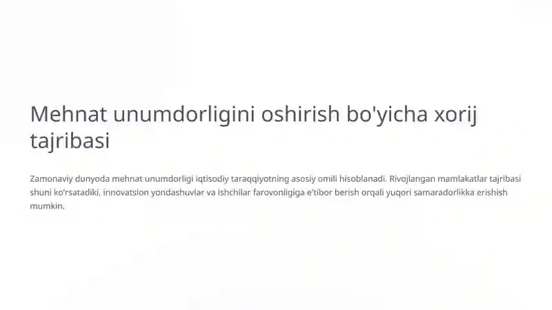 Mehnat unumdorligini oshirish bo'yicha xorij tajribasi