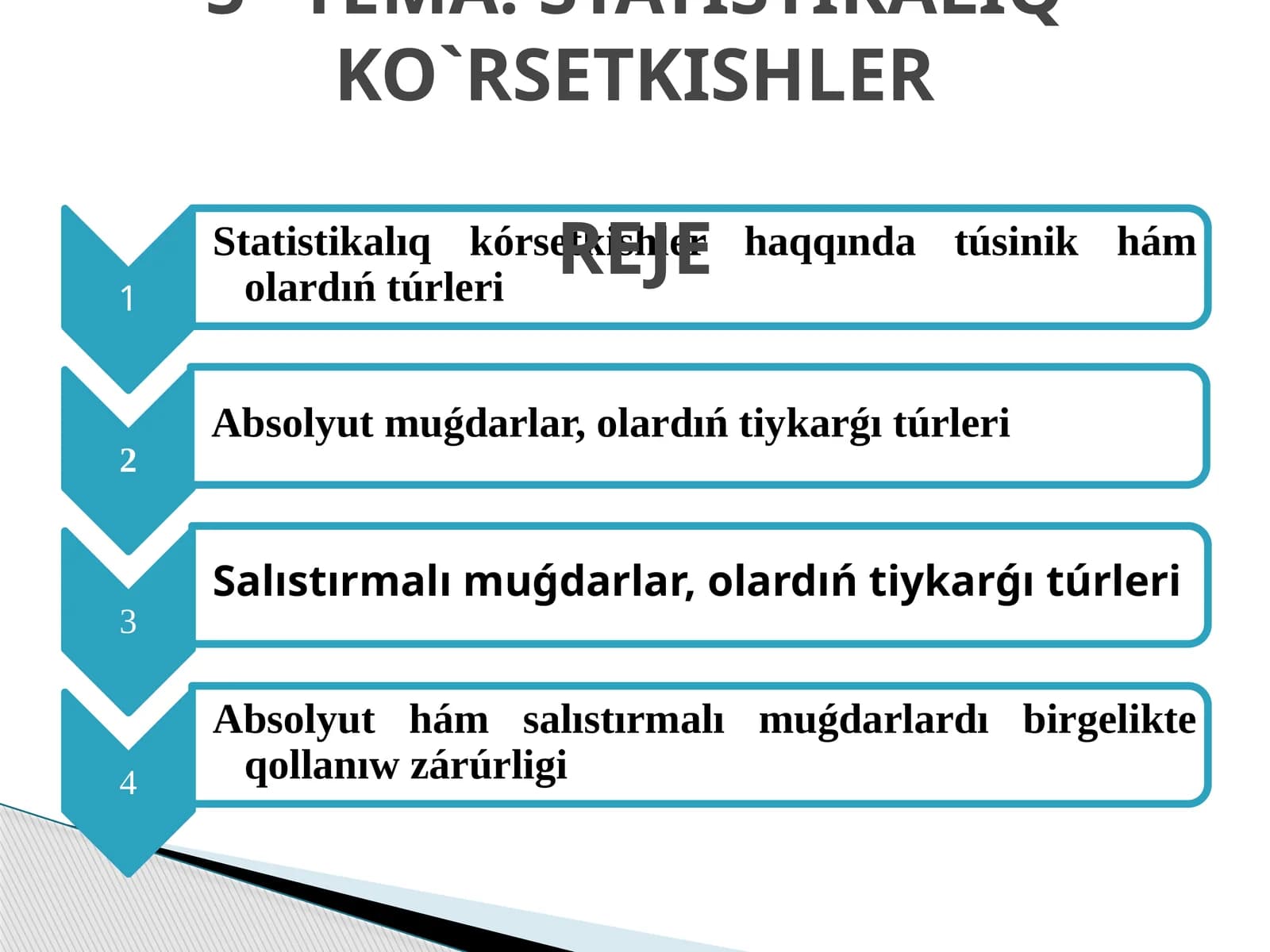 STATISTIKALIQ KO`RSETKISHLER