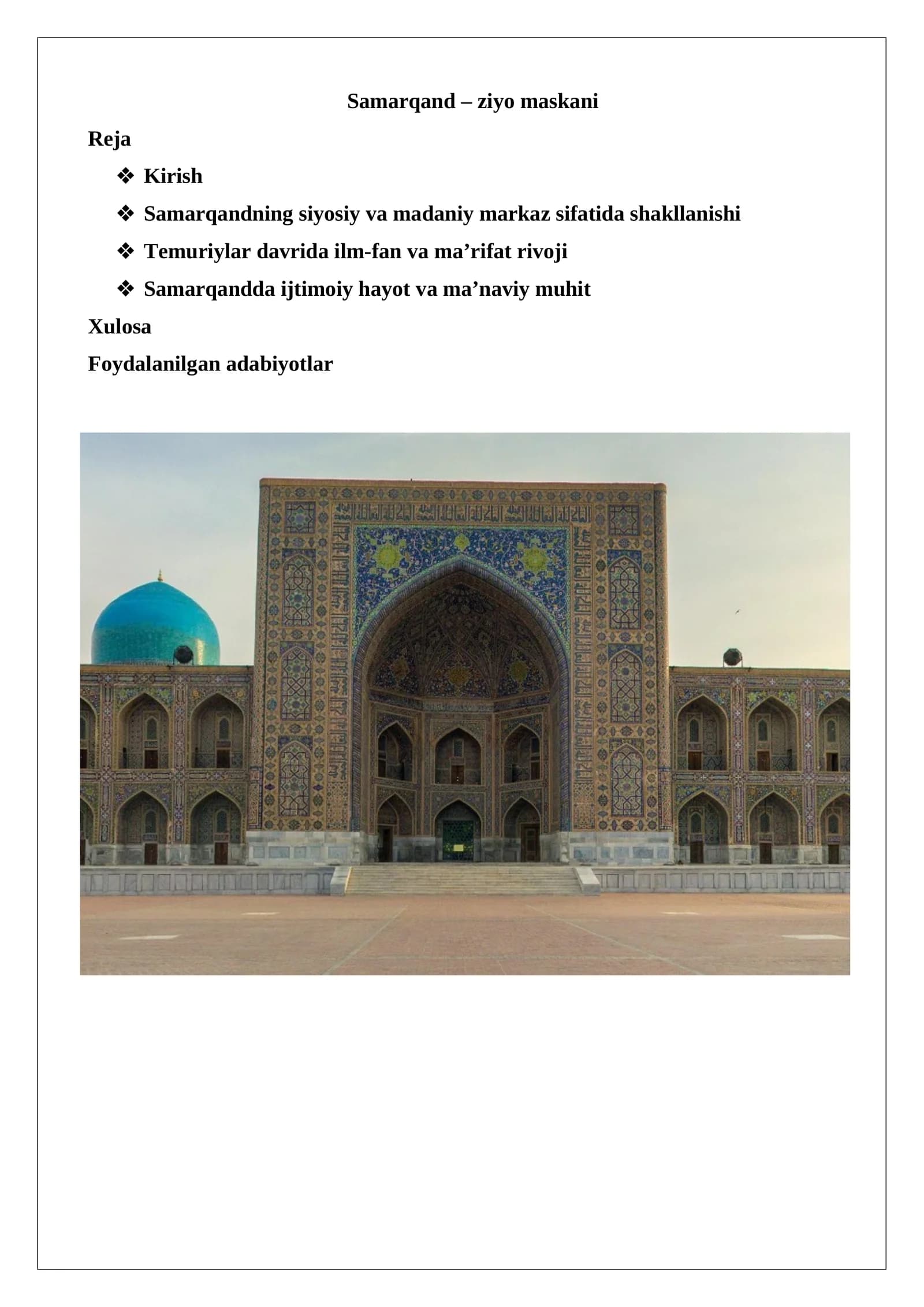 Samarqand – ziyo maskani