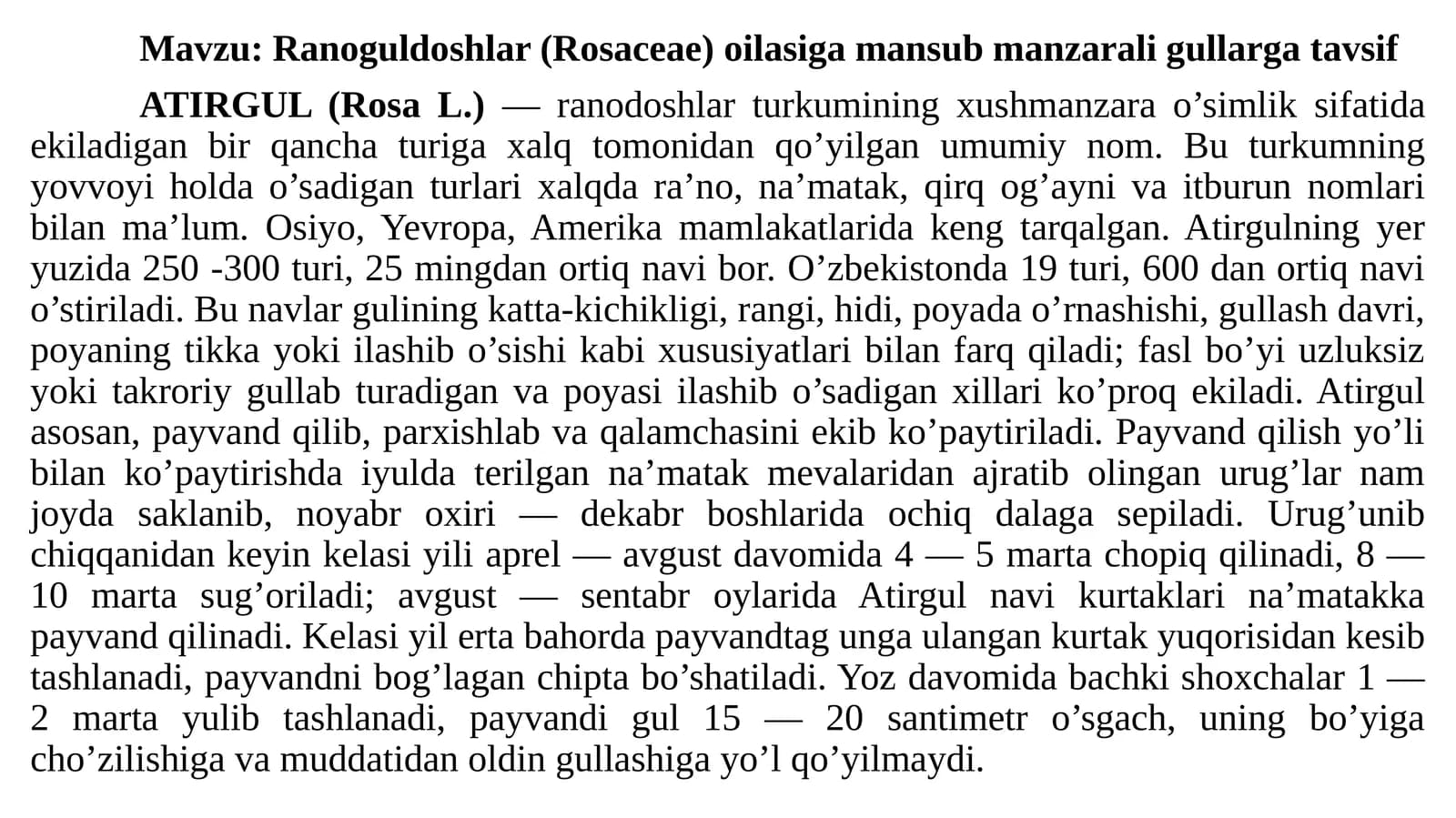 Ranoguldoshlar (Rosaceae) oilasiga mansub manzarali gullarga tavsif