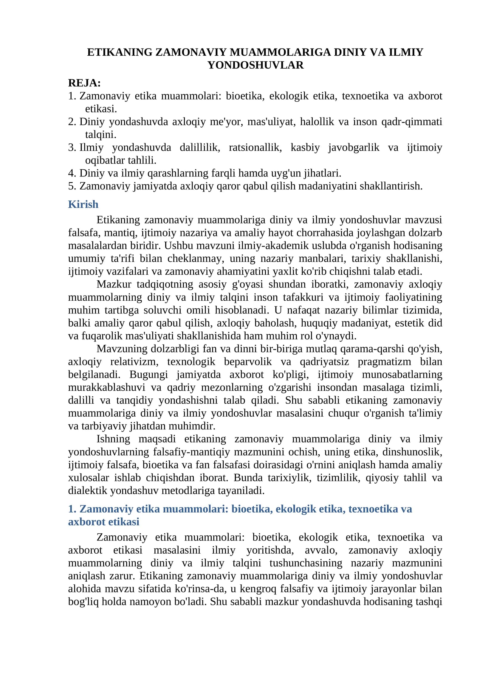 Zamonaviy Etikaning Muammolari
