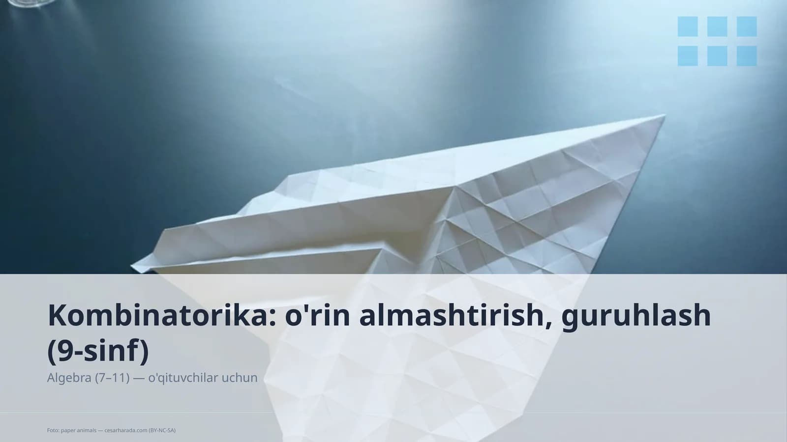 Kombinatorika: o'rin almashtirish, guruhlash (9-sinf)