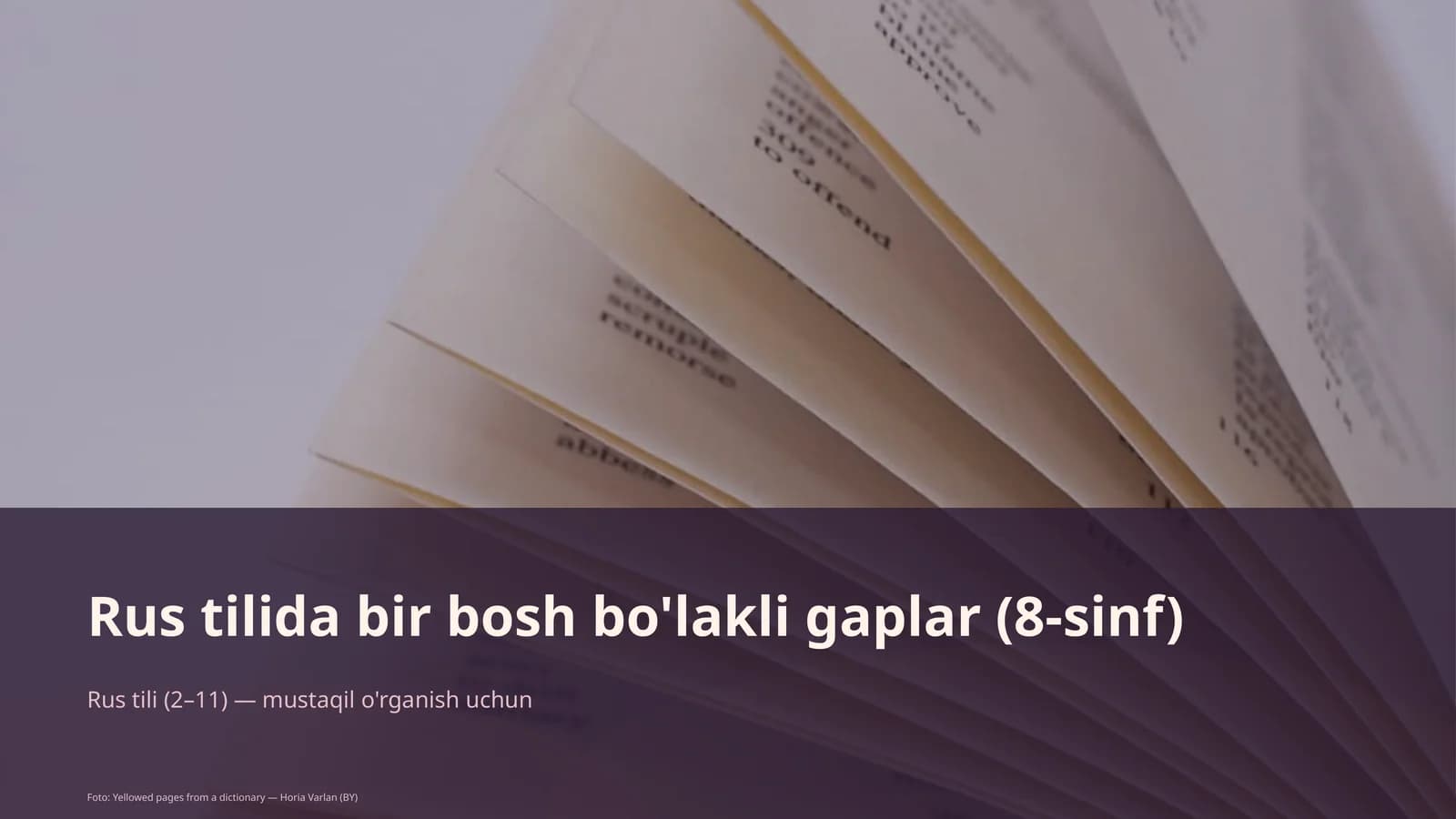 Rus tilida bir bosh bo'lakli gaplar (8-sinf)
