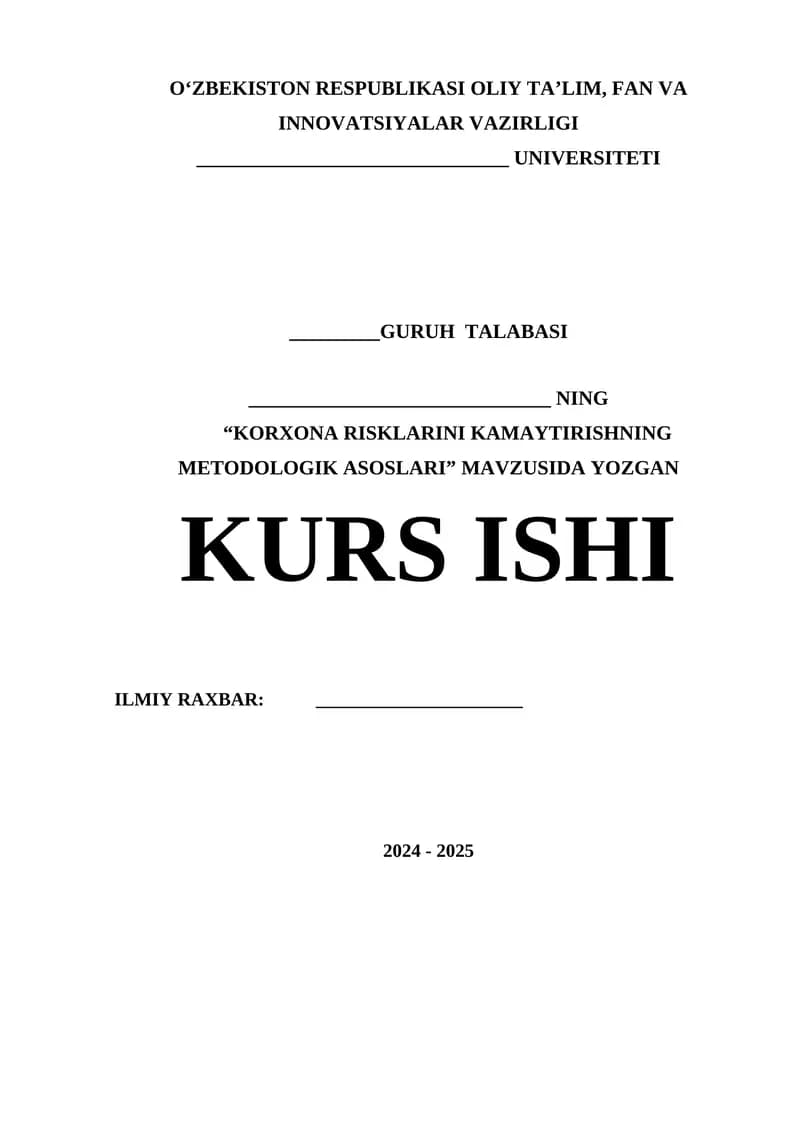 KORXONA RISKLARINI KAMAYTIRISHNING METODOLOGIK ASOSLARI