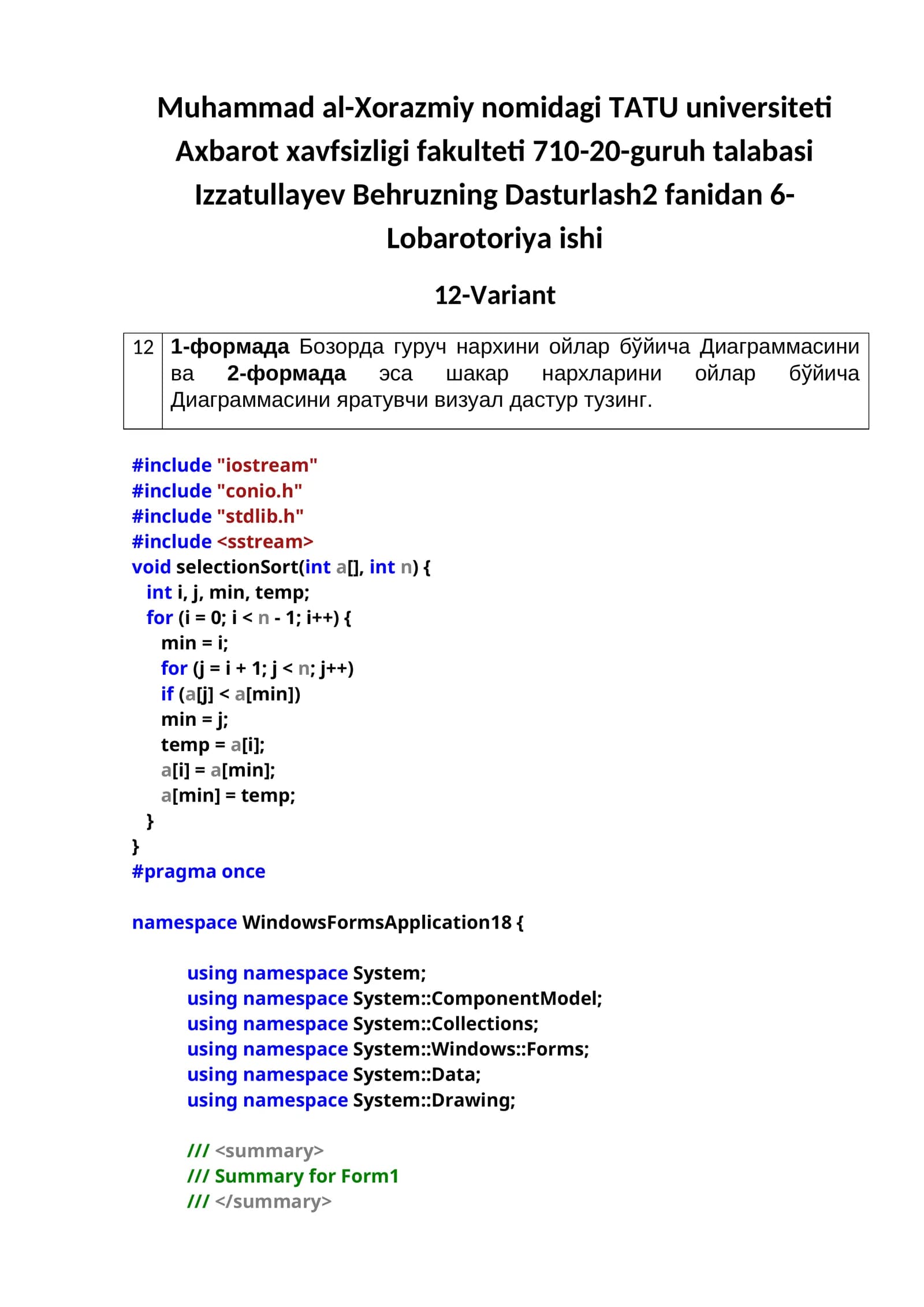 Dasturlash2 fanidan 6-Lobarotoriya ishi