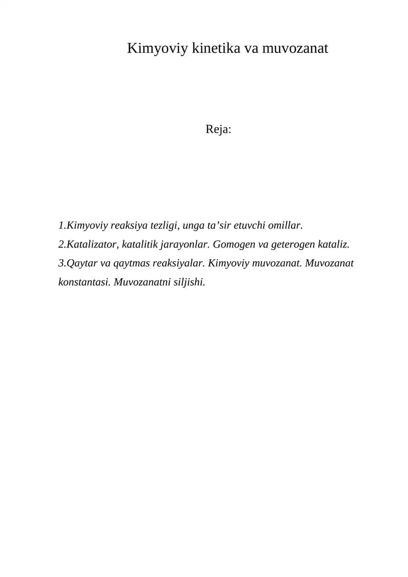 Kimyoviy kinetika va muvozanat