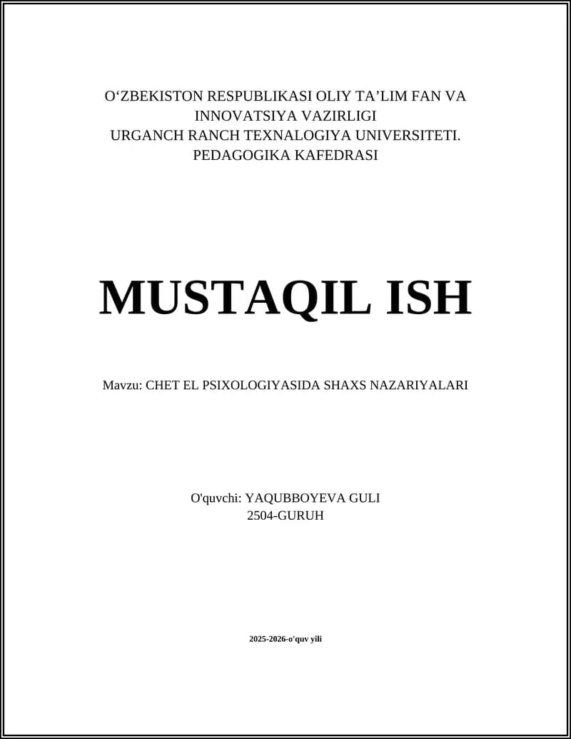 CHET EL PSIXOLOGIYASIDA SHAXS NAZARIYALARI