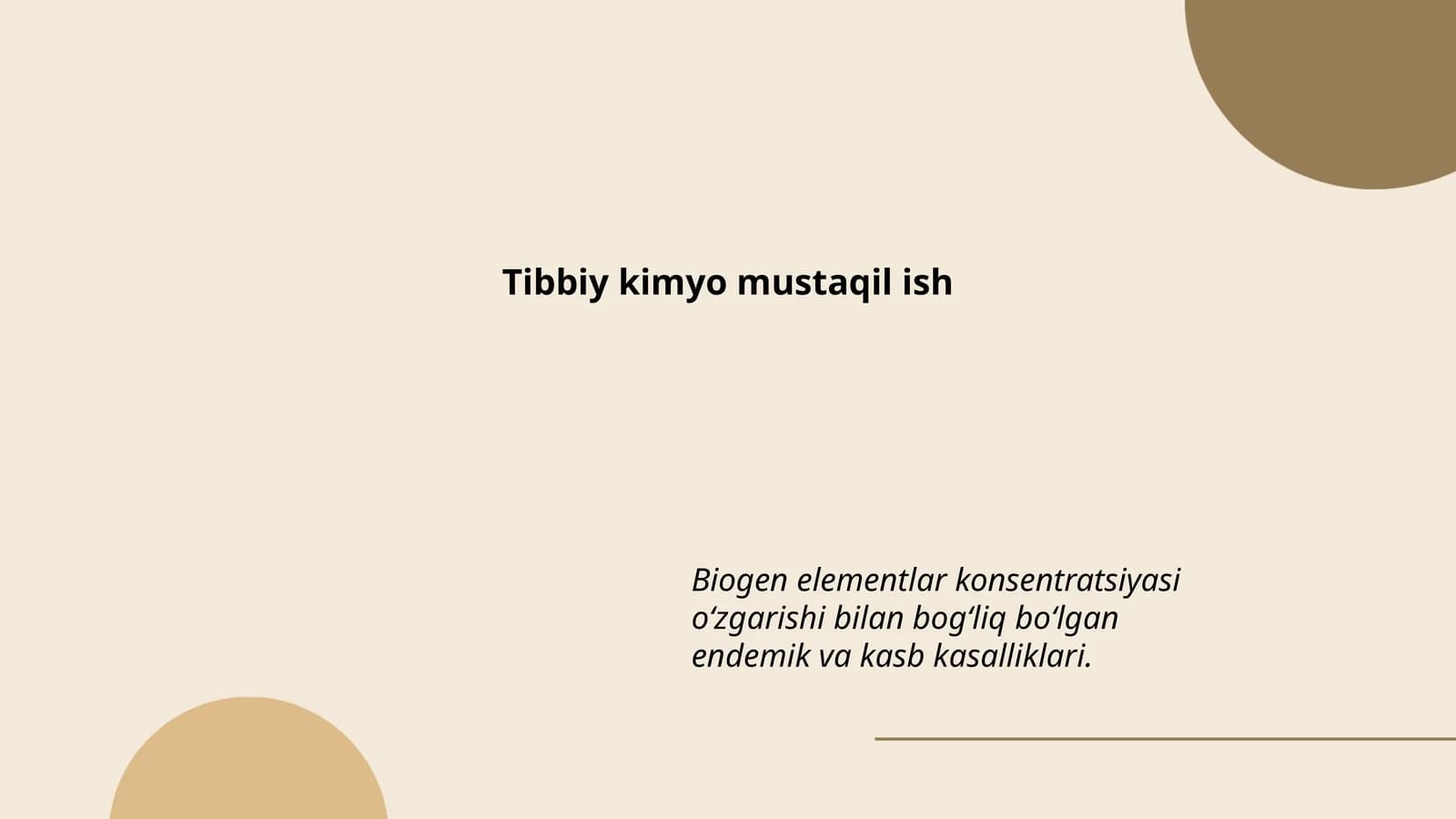 Tibbiy kimyo mustaqil ish