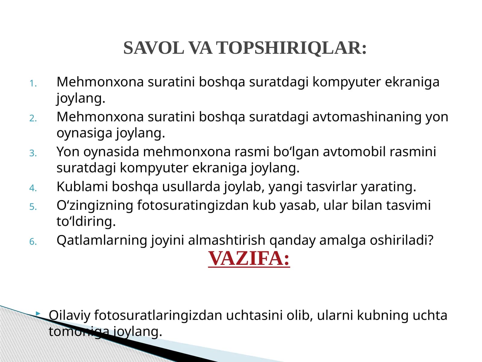SAVOL VA TOPSHIRIQLAR: