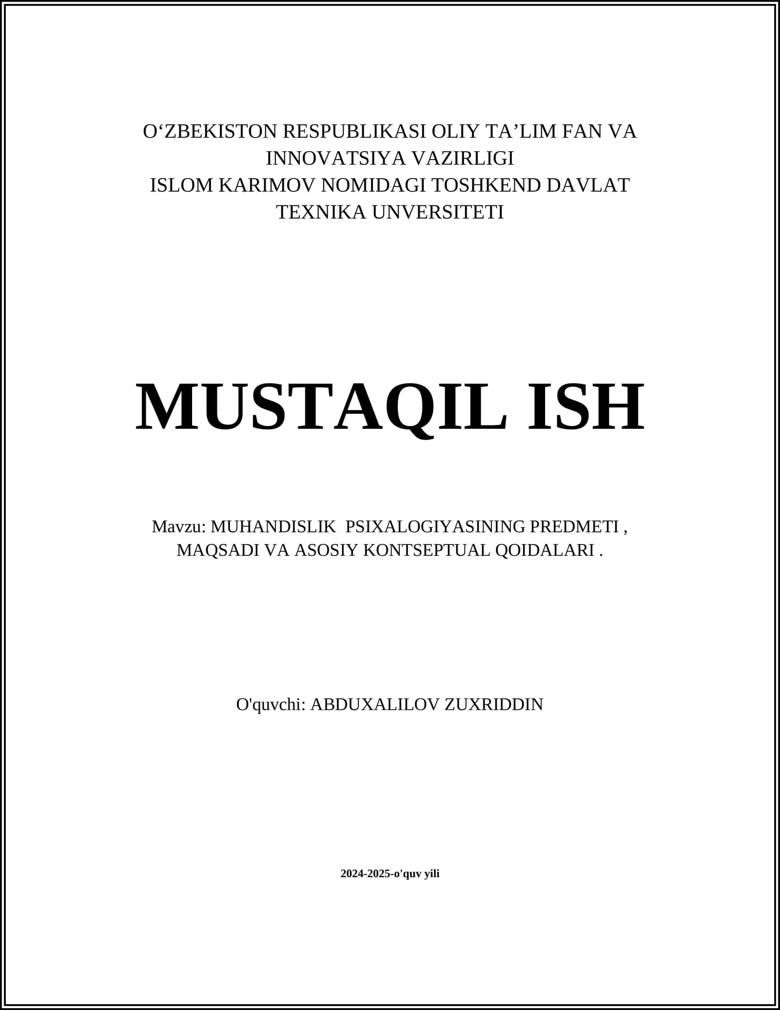 MUHANDISLIK PSIXOLOGIYASI