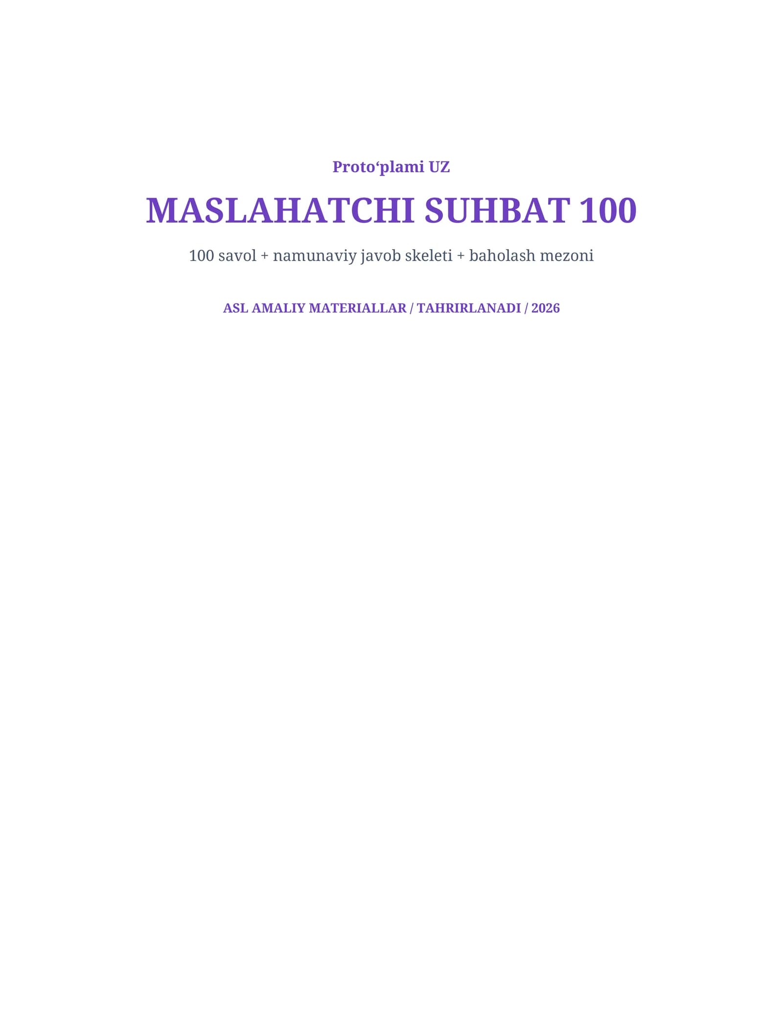 MaslahatchiSuhbat Savollari 100 ta