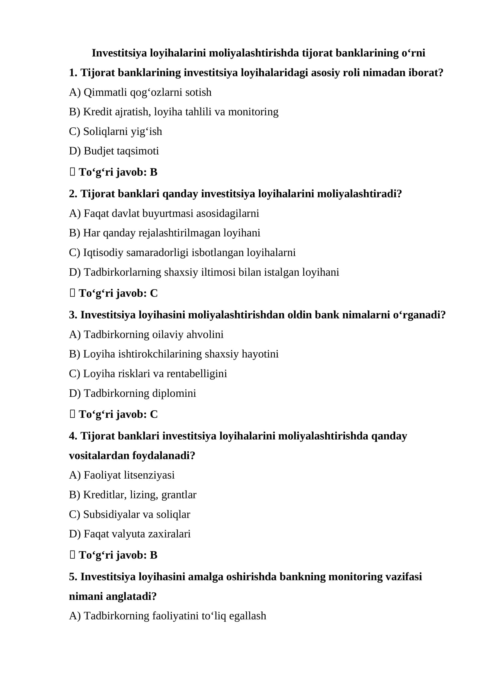 Tijorat banklarining investitsiya loyihalari