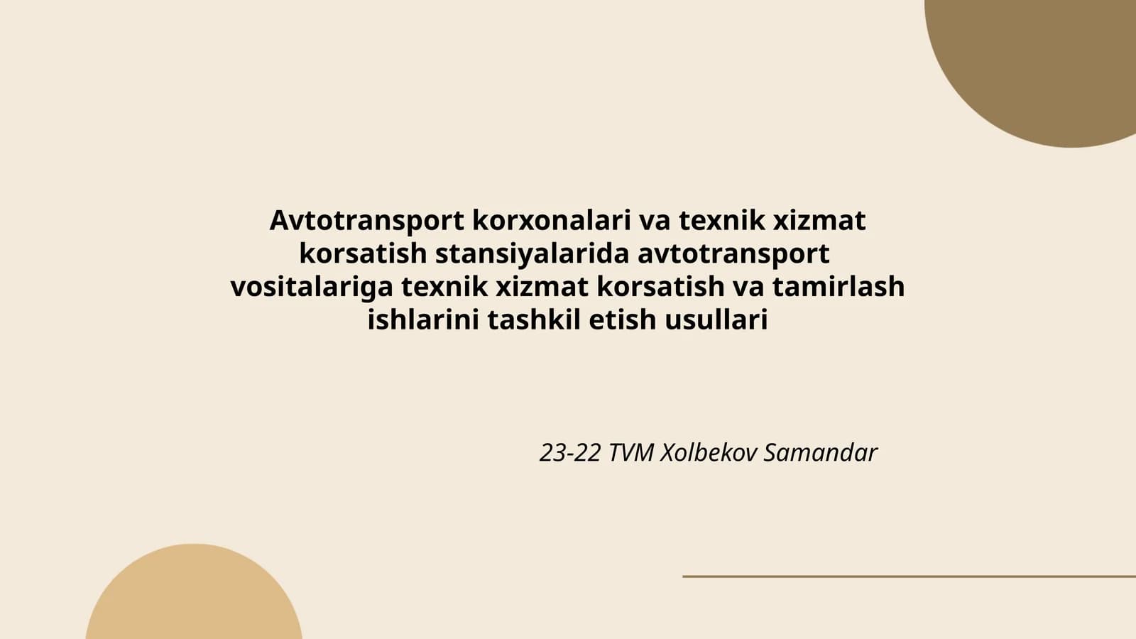 Avtotransport korxonalari va texnik xizmat korsatish stansiyalarida avtotransport vositalariga texnik xizmat korsatish va tamirlash ishlarini tashkil etish usullari