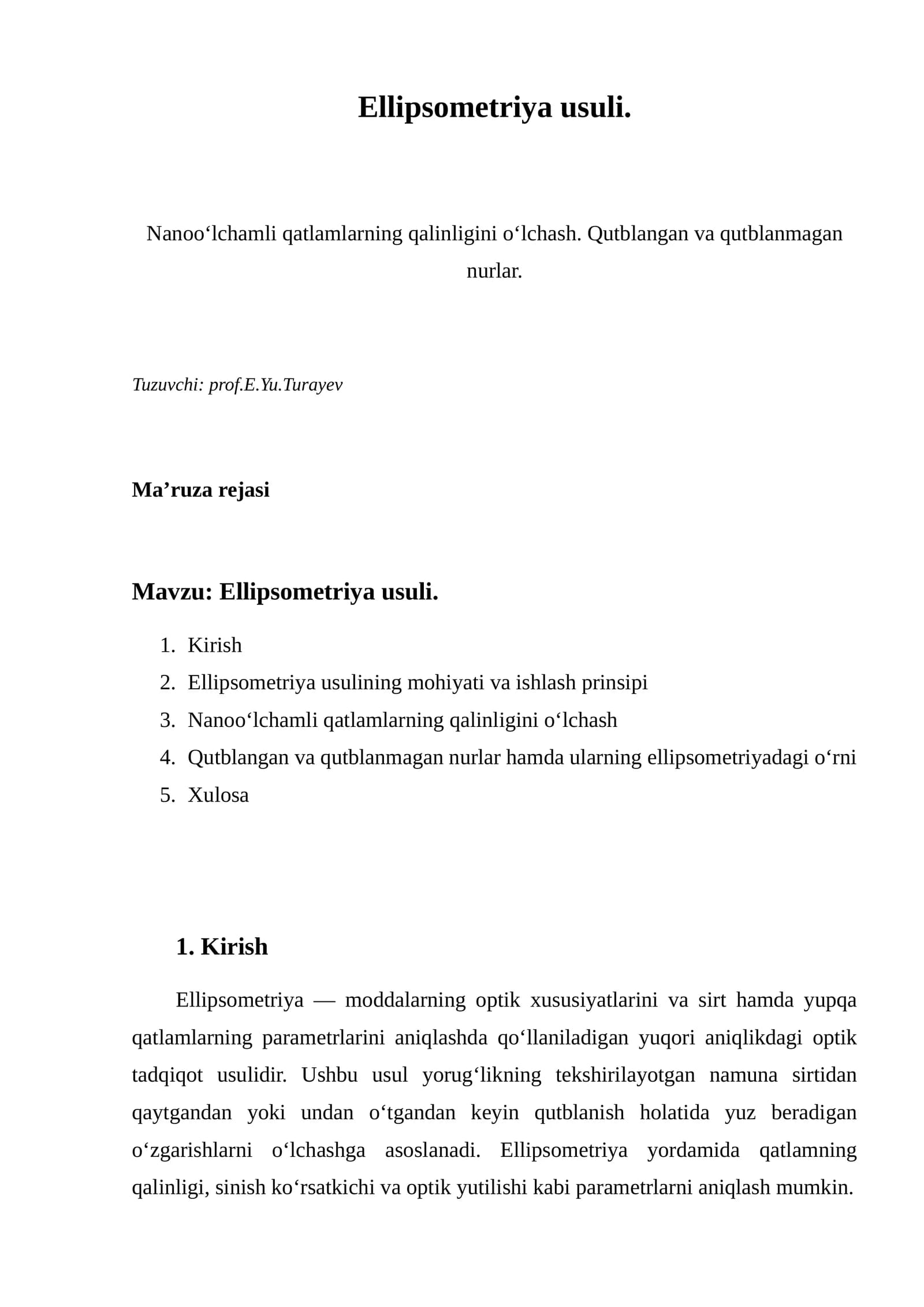 Ellipsometriya usuli