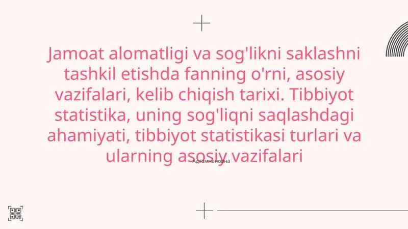 Tibbiyot statistikasi va sog'liqni saqlash vazifalari