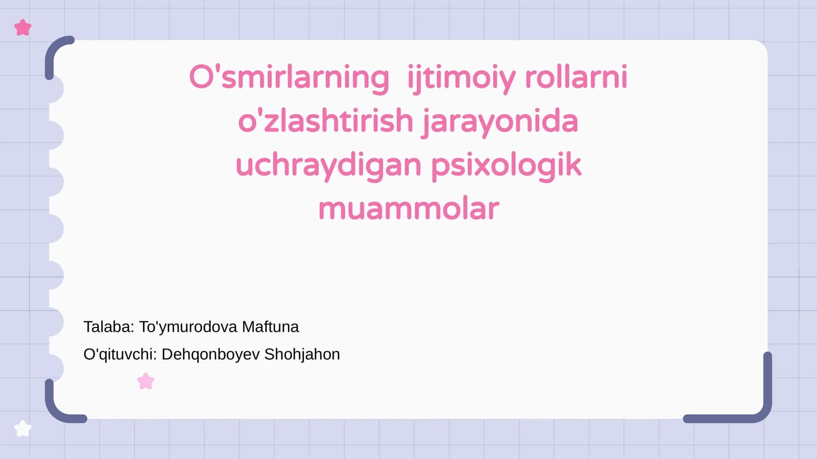O'smirlarning ijtimoiy rollarni o'zlashtirish jarayonida uchraydigan psixologik muammolar