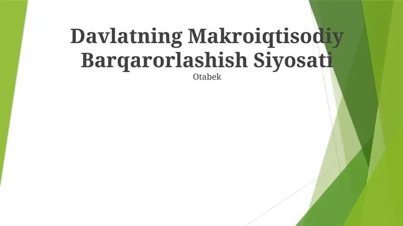 Davlatning Makroiqtisodiy Barqarorlashish Siyosati