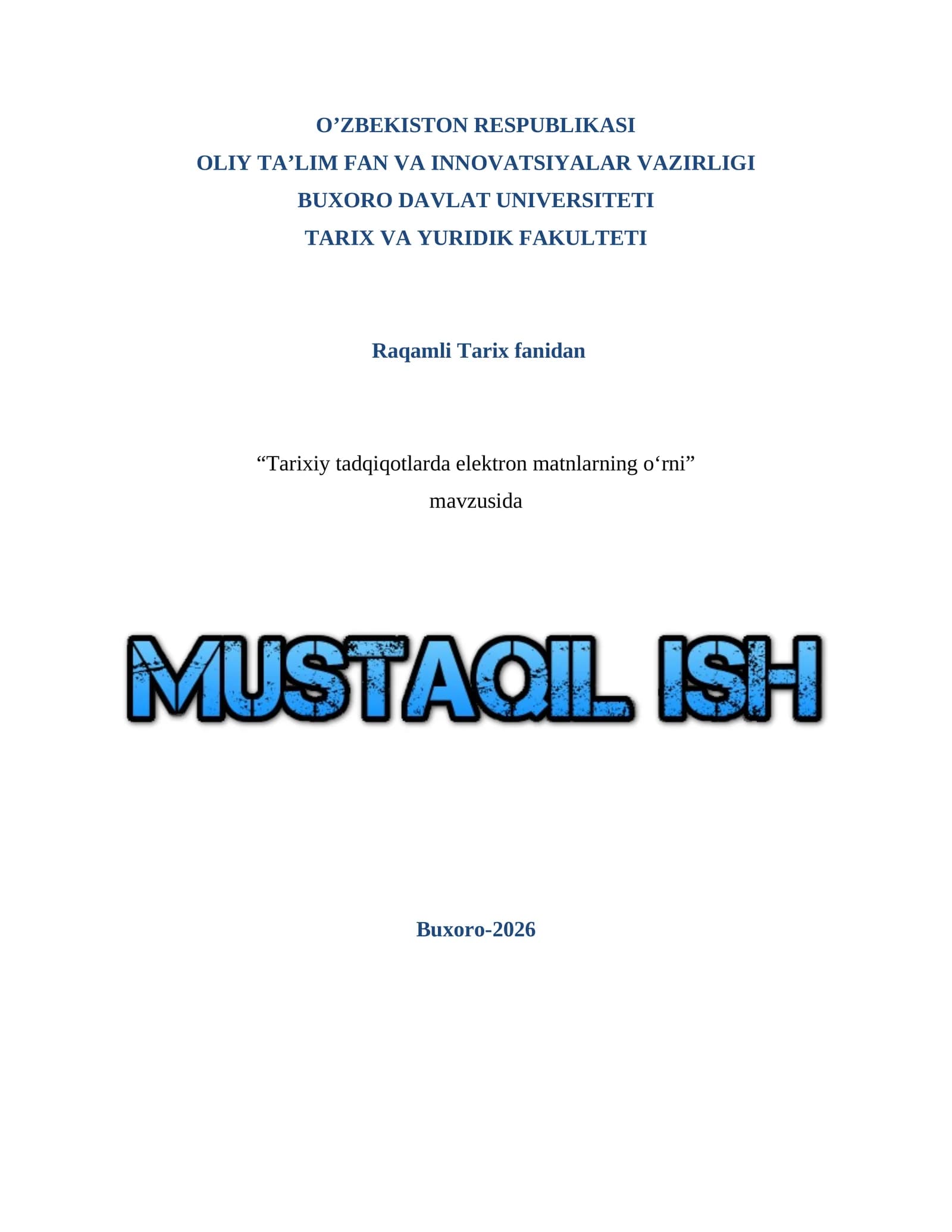 Raqamli Tarix fanidan