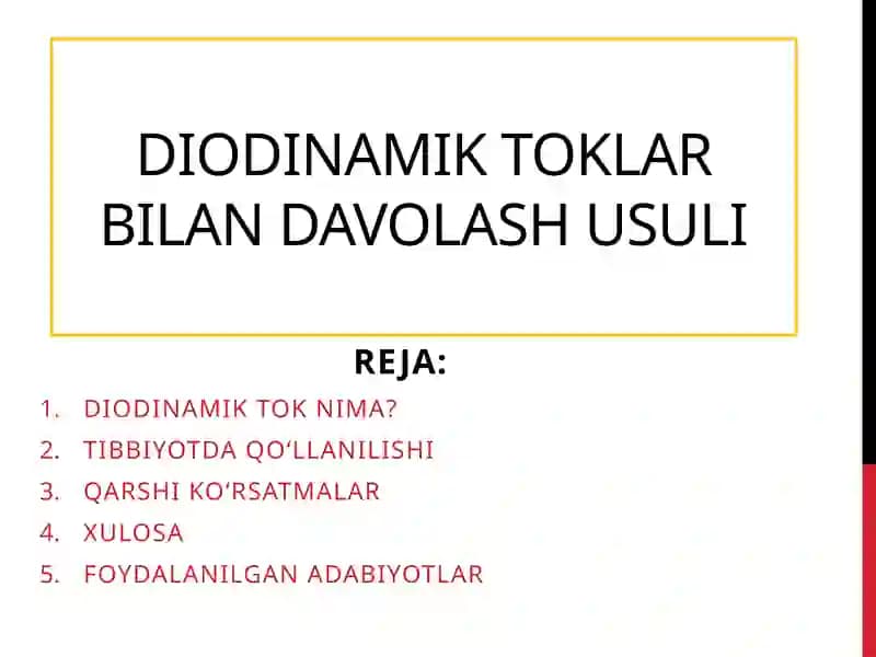 DIODINAMIK TOKLAR BILAN DAVOLASH USULI