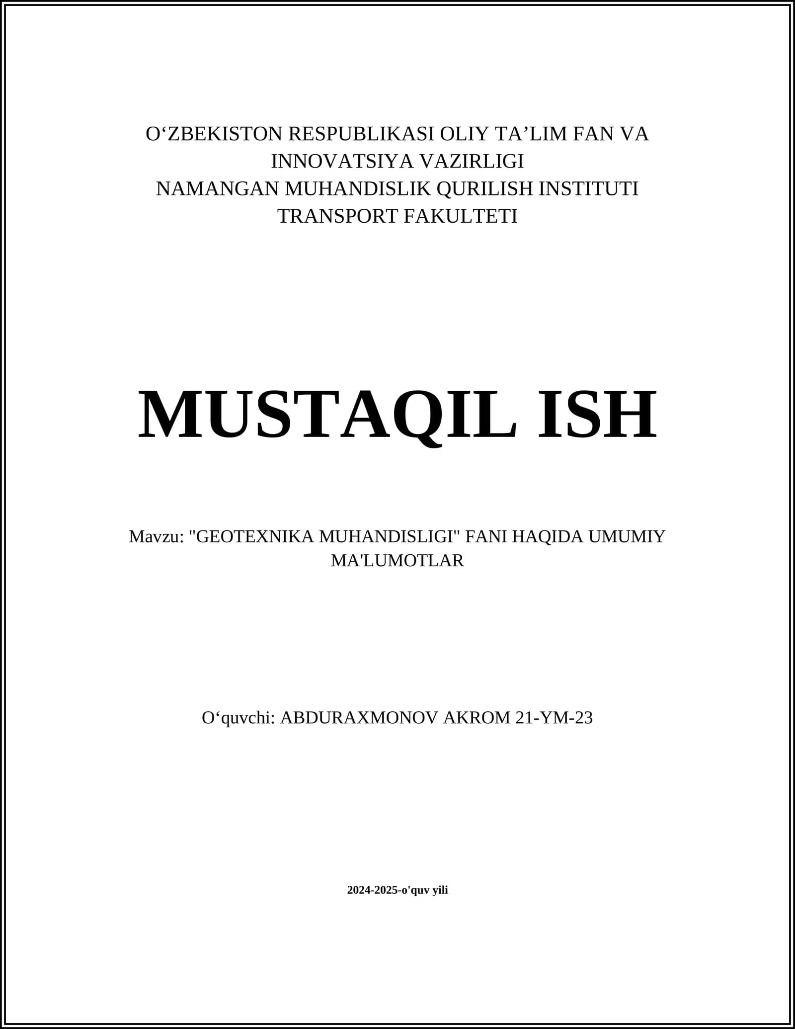 GEOTEXNIKA MUHANDISLIGI