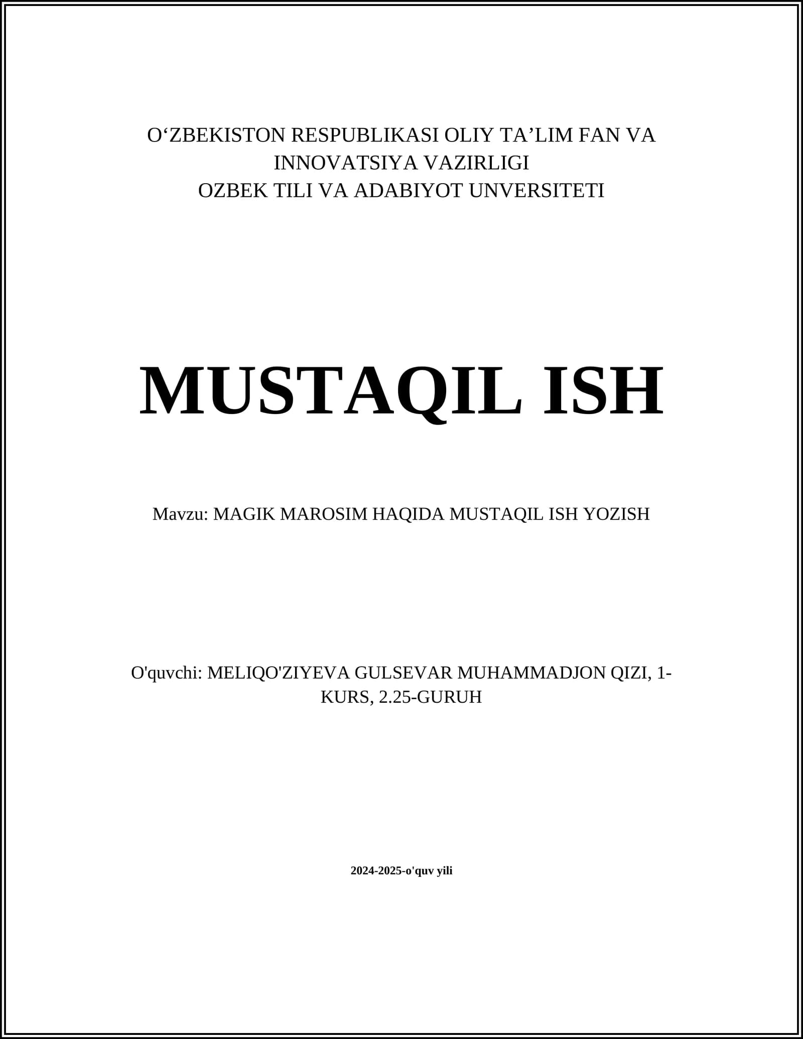 MAGIK MAROSIM HAQIDA MUSTAQIL ISH YOZISH