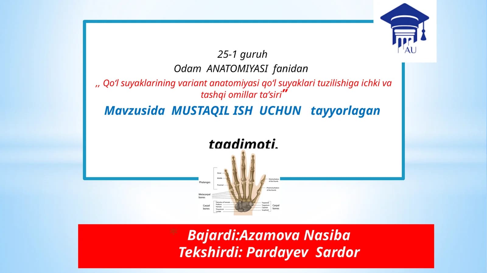 Qoʻlsuyaklarining variant anatomiyasi