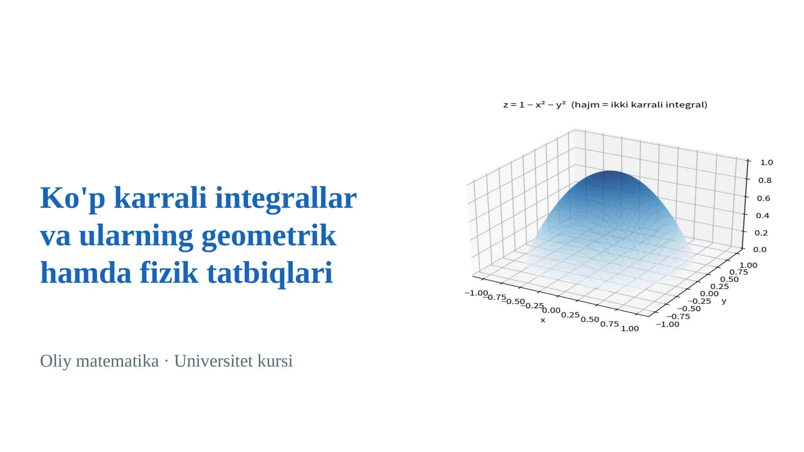 Ko'p karrali integrallar va ularning geometrik hamda fizik tatbiqlari