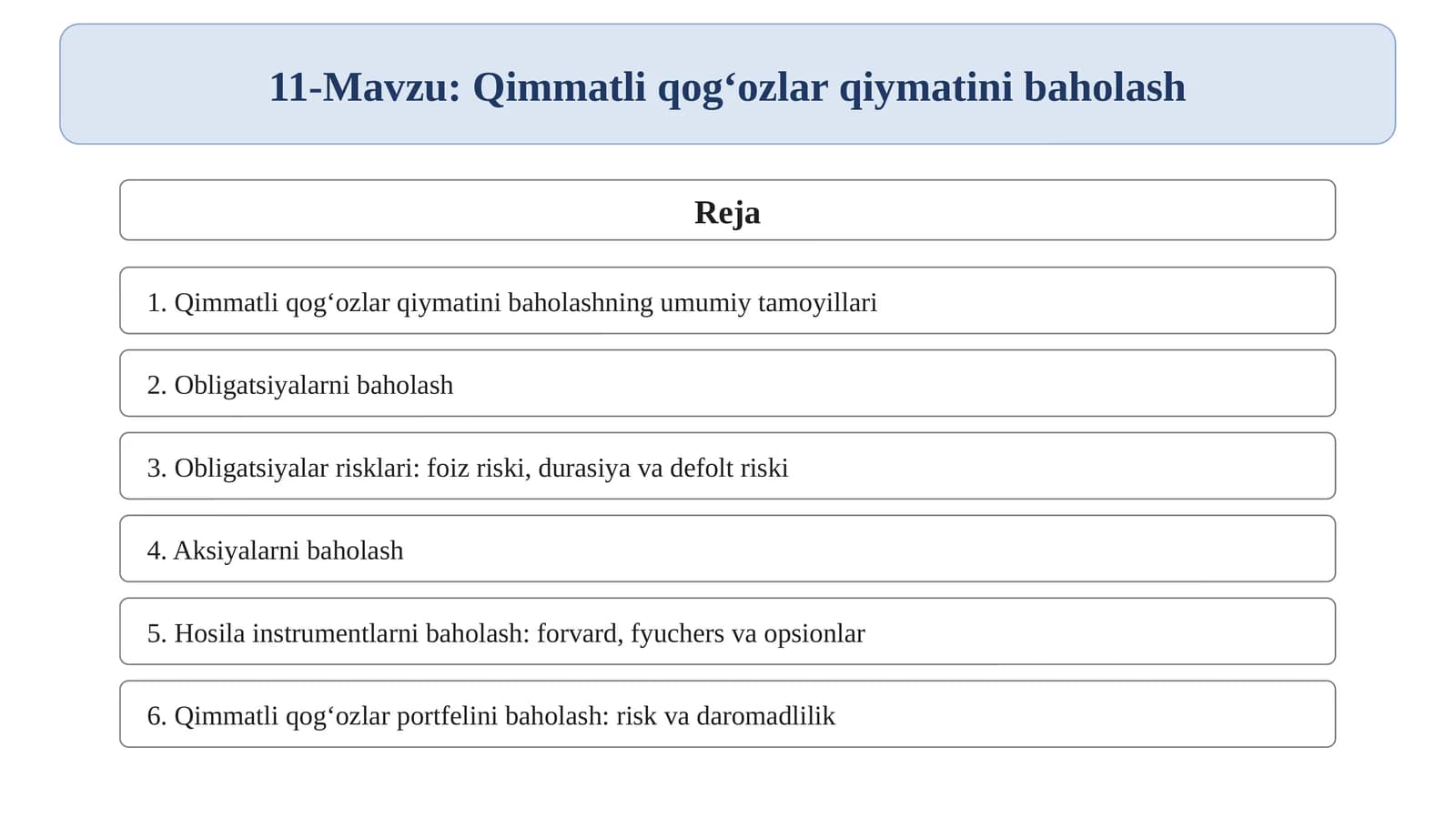 Qimmatli qog‘ozlar qiymatini baholash