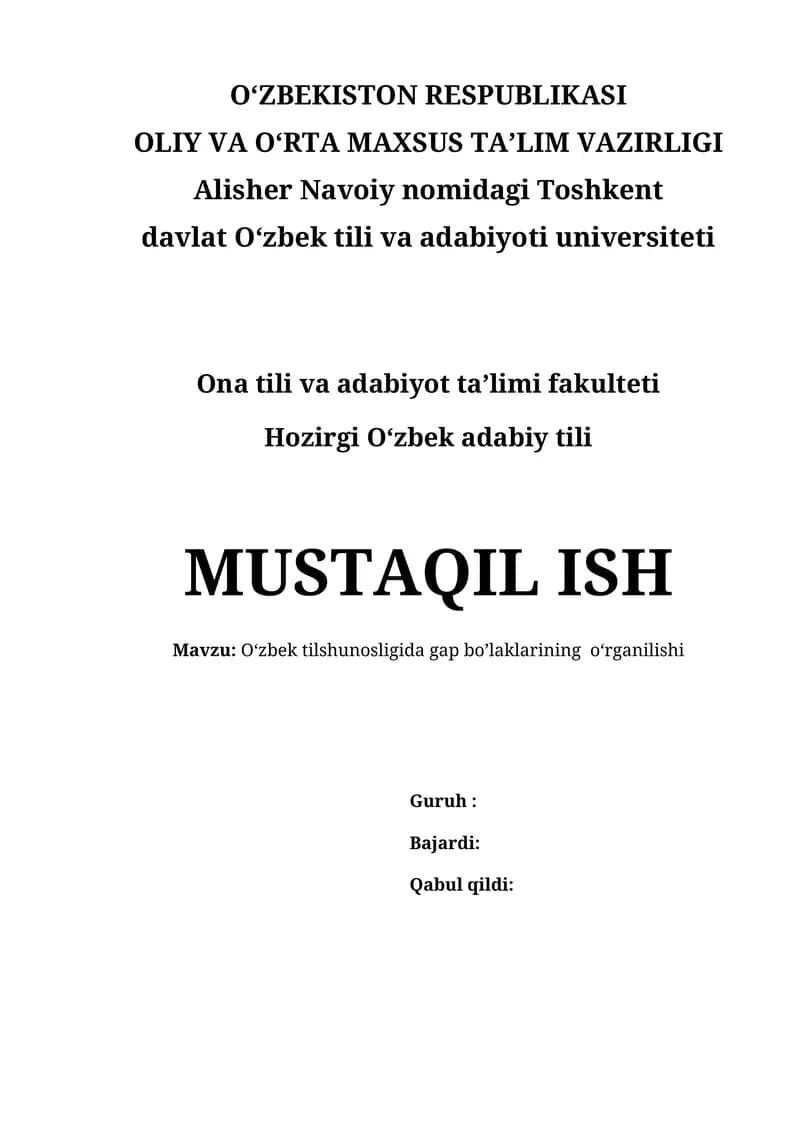 O‘zbek tilshunosligida gap bo’laklarining  o‘rganilishi