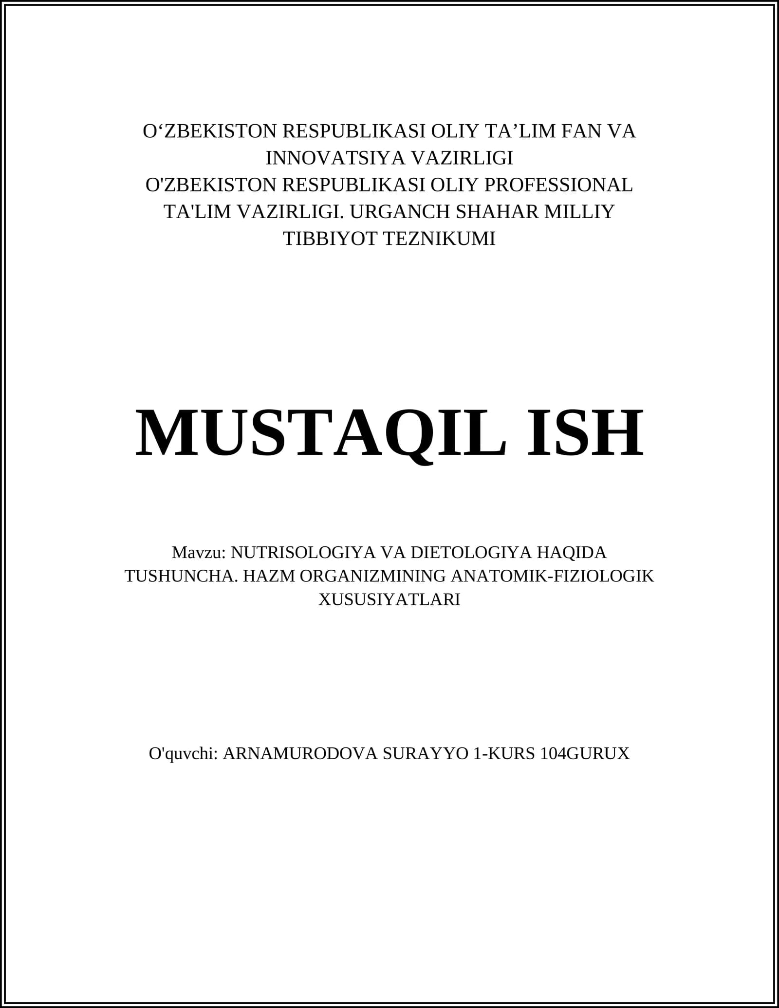NUTRISOLOGIYA VA DIETOLOGIYA