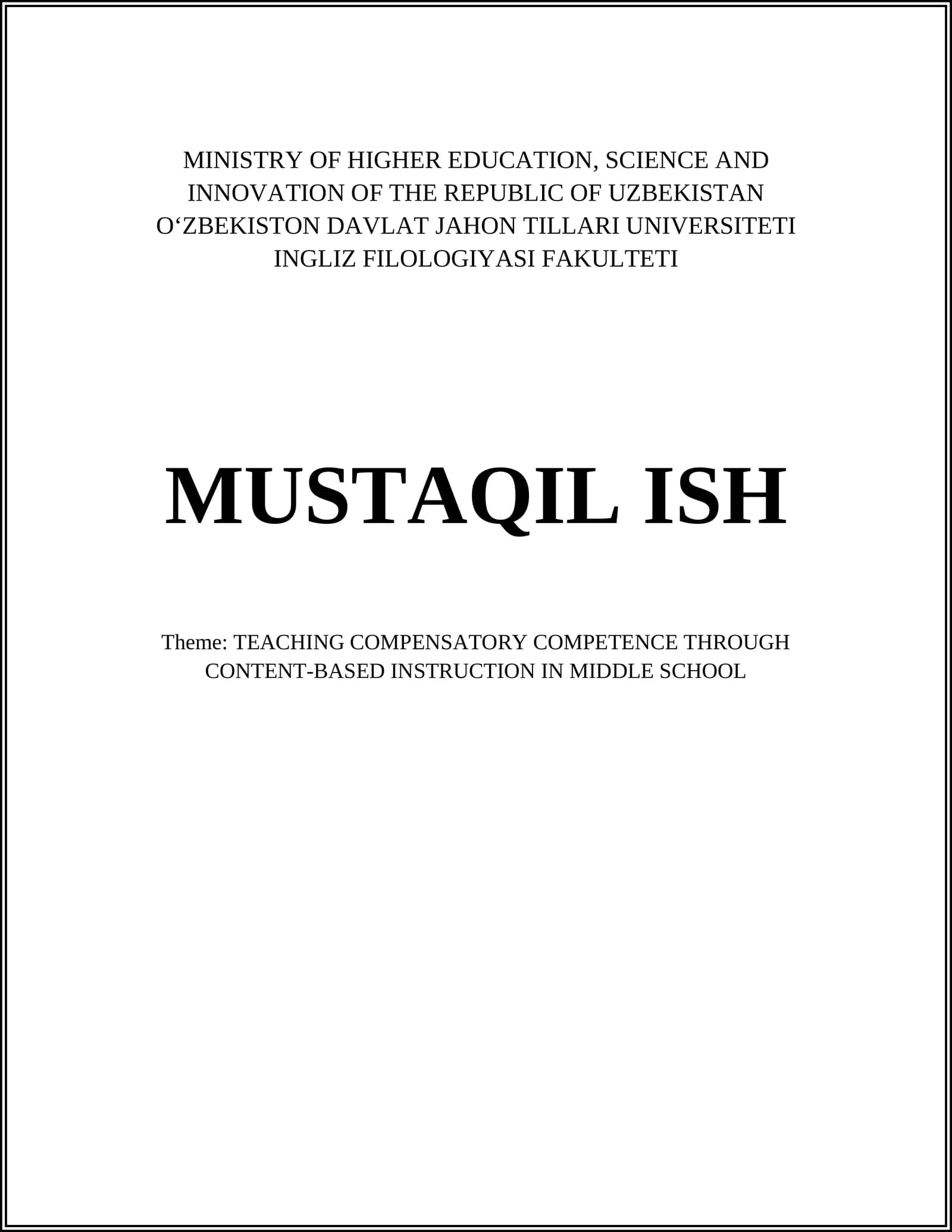 TEACHING COMPENSATORY COMPETENCE THROUGH CONTENT-BASED INSTRUCTION IN MIDDLE SCHOOL