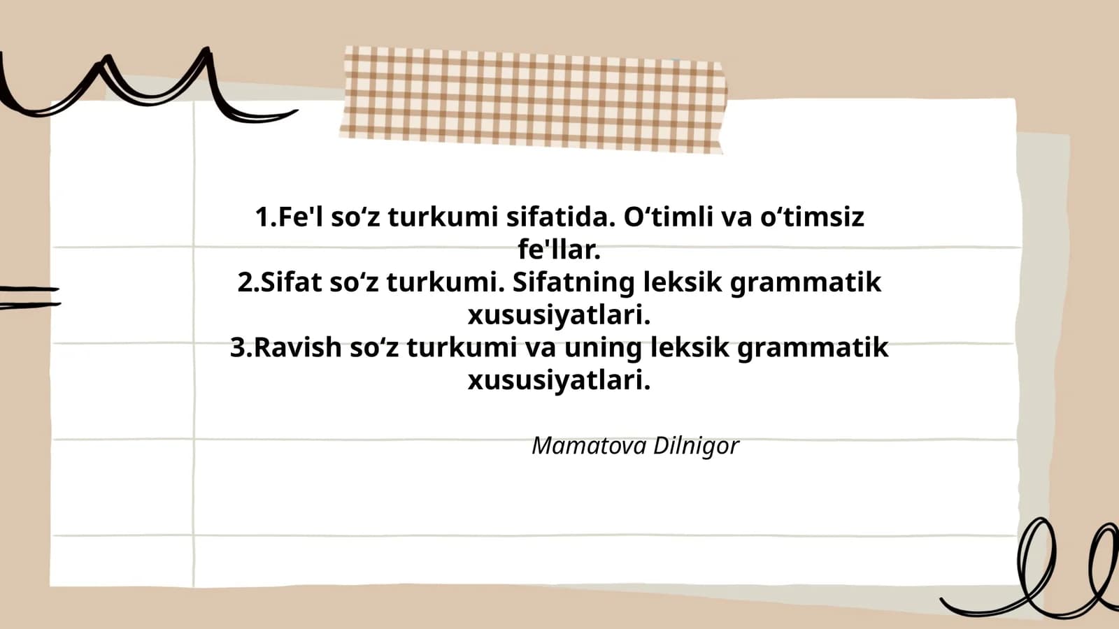 Fe'l soʻz turkumi sifatida