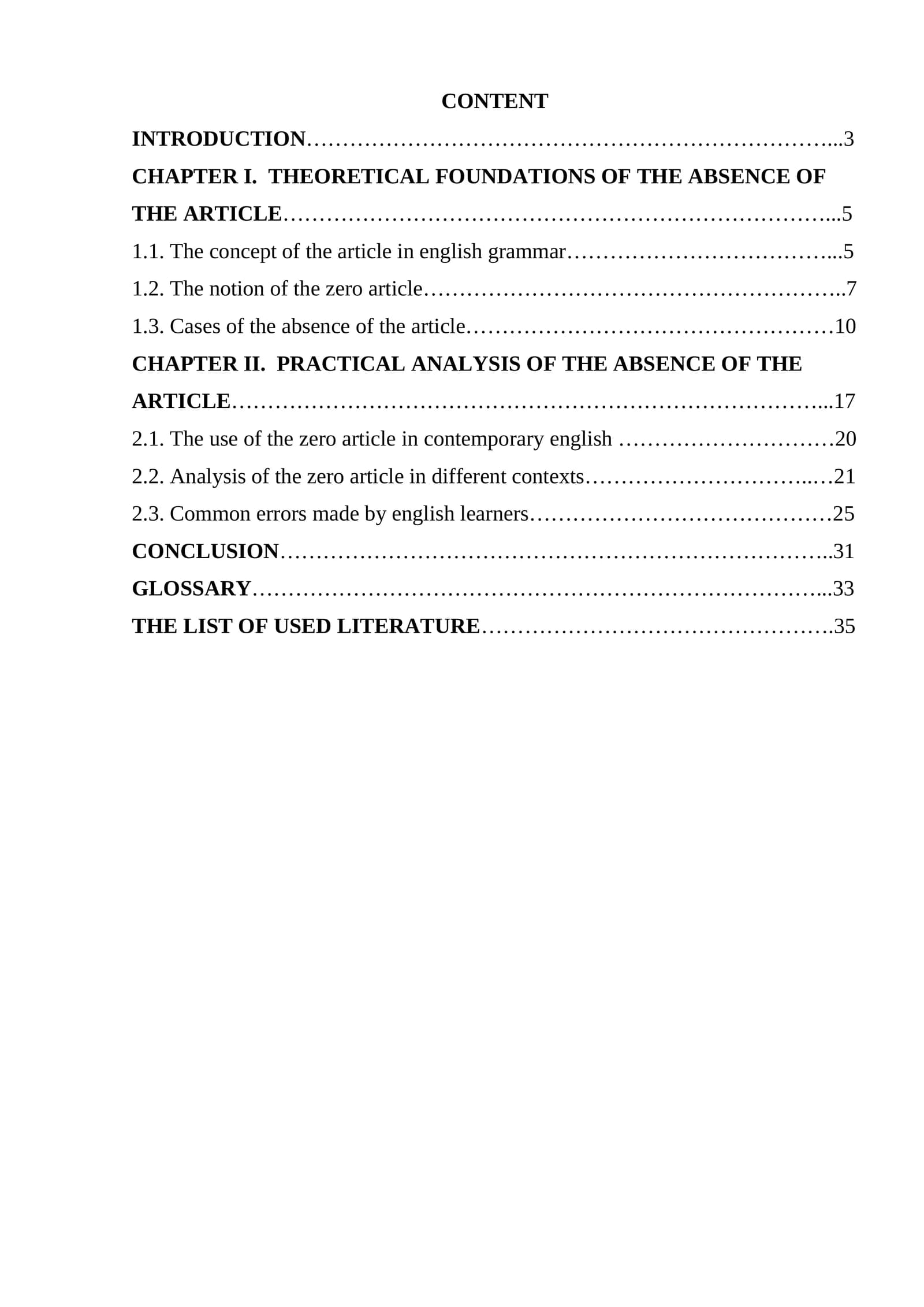 Absence of the article