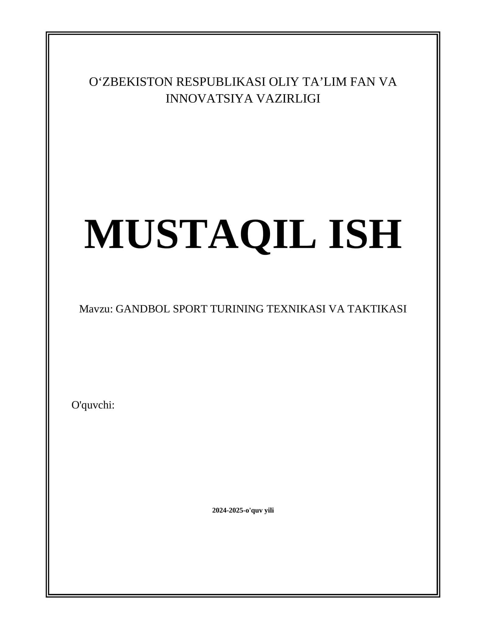 GANDBOL SPORT TURINING TEXNIKASI VA TAKTIKASI