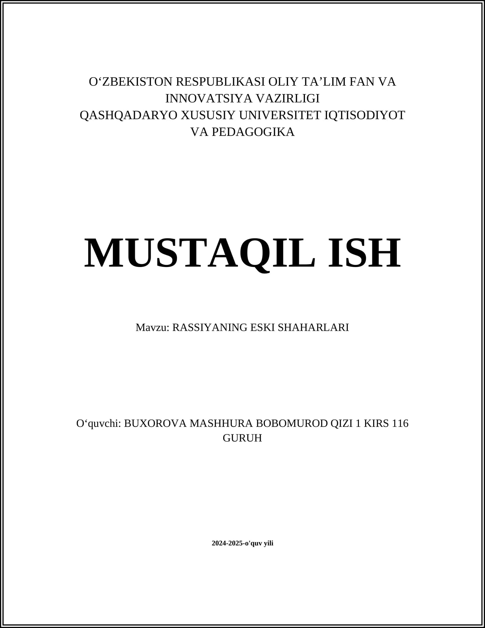 RASSIYANING ESKI SHAHARLARI